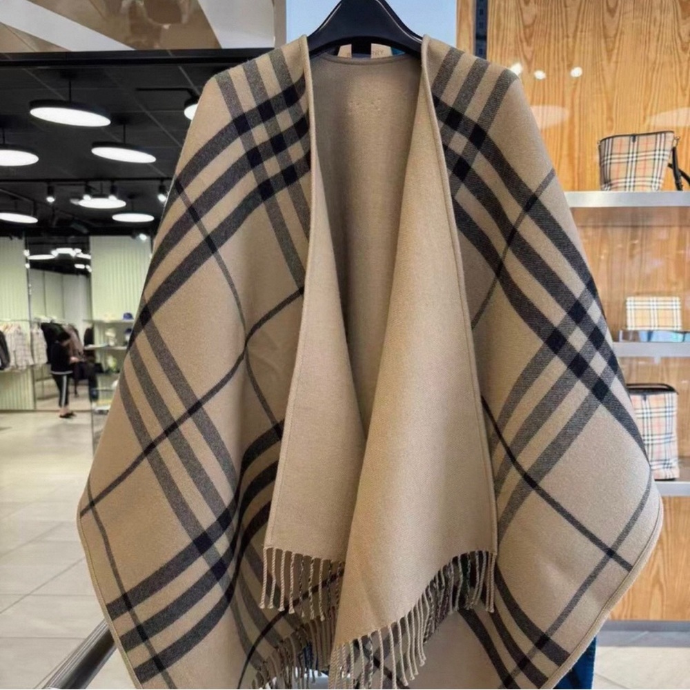 Burberry Beige and Black Check Cape